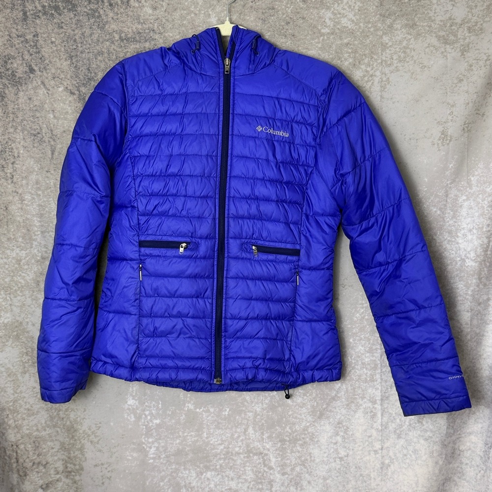Columbia Omni-Shield Hooded Puffer Jacket Women's Small Violet Blue Quilted